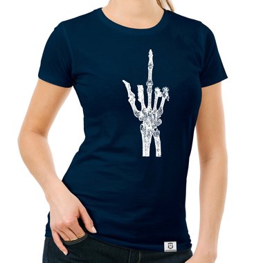 Damen T-Shirt - Skelett Mittelfinger schwarz-weiss XS