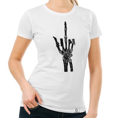 Damen T-Shirt - Skelett Mittelfinger schwarz-weiss XS