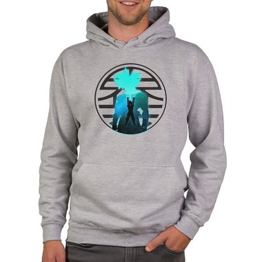 Herren Hoodie - Goku Genkidama hellgrau-cyan 5XL