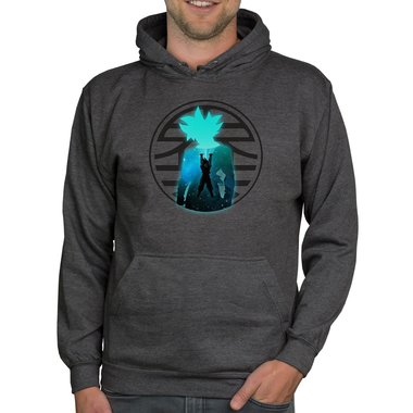 Herren Hoodie - Goku Genkidama hellgrau-cyan 5XL