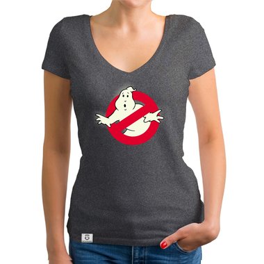 Damen T-Shirt V-Ausschnitt - Ghost Busters - Glow dunkelgrau-glow XS