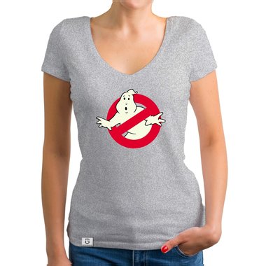 Damen T-Shirt V-Ausschnitt - Ghost Busters - Glow dunkelgrau-glow XS