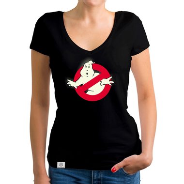 Damen T-Shirt V-Ausschnitt - Ghost Busters - Glow dunkelgrau-glow XS