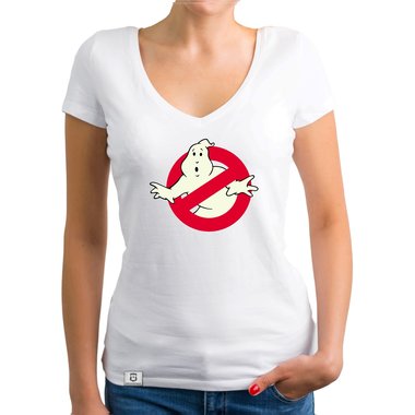 Damen T-Shirt V-Ausschnitt - Ghost Busters - Glow dunkelgrau-glow XS