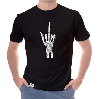 Herren T-Shirt - Skelett Mittelfinger schwarz-weiss S