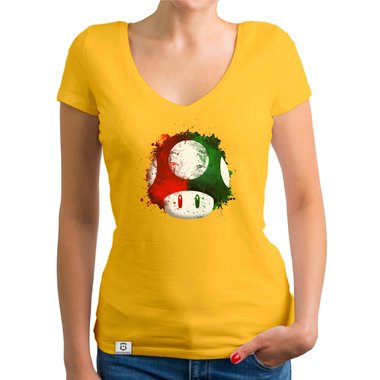 Damen T-Shirt V-Ausschnitt - Super Mario - Pilz dunkelgrau-rot XS