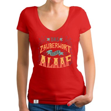 Damen T-Shirt V-Ausschnitt - Zauberwort Alaaf dunkelgrau-gelb XS