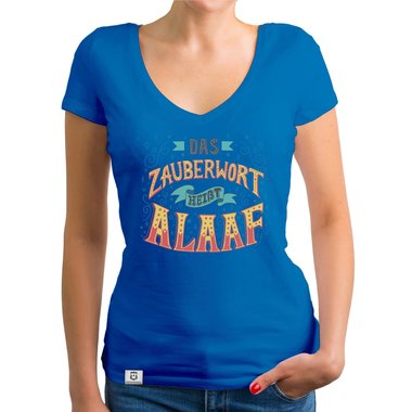 Damen T-Shirt V-Ausschnitt - Zauberwort Alaaf dunkelgrau-gelb XS