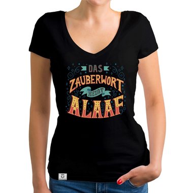 Damen T-Shirt V-Ausschnitt - Zauberwort Alaaf dunkelgrau-gelb XS