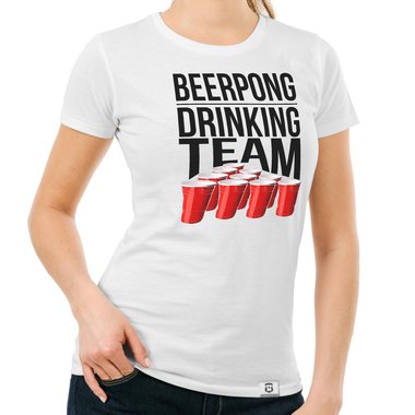 Damen T-Shirt - Beerpong Drinking Team weiss-schwarz XXL