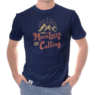 Herren T-Shirt - Mountains are calling dunkelblau-hellbraun S