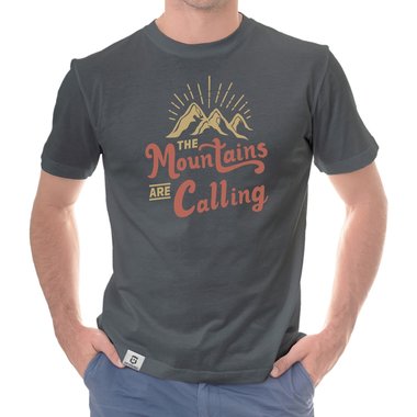 Herren T-Shirt - Mountains are calling dunkelblau-hellbraun S