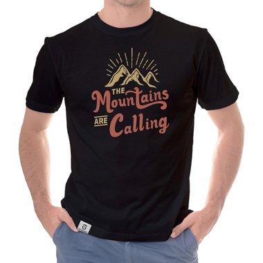 Herren T-Shirt - Mountains are calling dunkelblau-hellbraun S