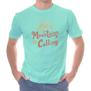 Herren T-Shirt - Mountains are calling dunkelblau-hellbraun S