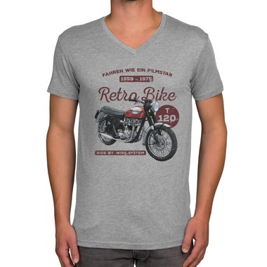 Herren T-Shirt - V-Ausschnitt - Retro Bike dunkelblau-weiss S