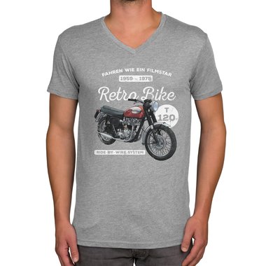 Herren T-Shirt - V-Ausschnitt - Retro Bike dunkelblau-weiss S