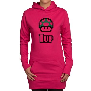 Damen Long Hoodie - Super Mario - 1 Up fuchsia-schwarz XS