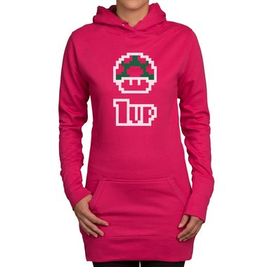 Damen Long Hoodie - Super Mario - 1 Up fuchsia-schwarz XS