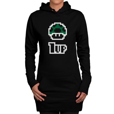 Damen Long Hoodie - Super Mario - 1 Up fuchsia-schwarz XS