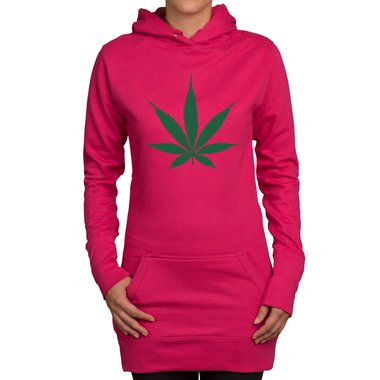 Damen Long Hoodie - Hanfblatt fuchsia-grn XS