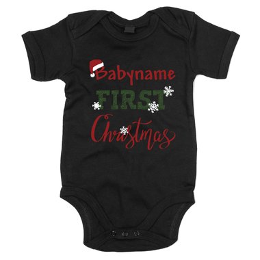 Baby Body - First Christmas mit Wunschnamen schwarz-rot 50-62