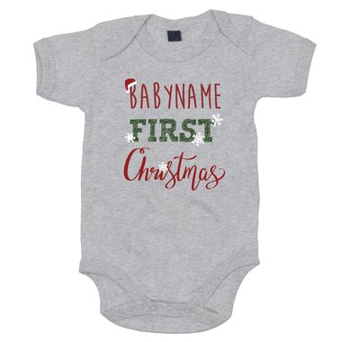 Baby Body - First Christmas mit Wunschnamen schwarz-rot 50-62