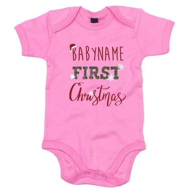 Baby Body - First Christmas mit Wunschnamen schwarz-rot 50-62