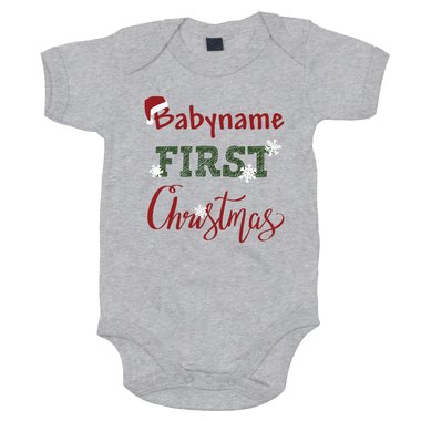 Baby Body - First Christmas mit Wunschnamen schwarz-rot 50-62