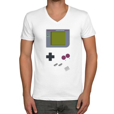 Herren T-Shirt - V-Ausschnitt - Gaming Classic weiss-grau XXXL