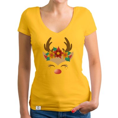 Damen T-Shirt V-Ausschnitt - Happy Rentier