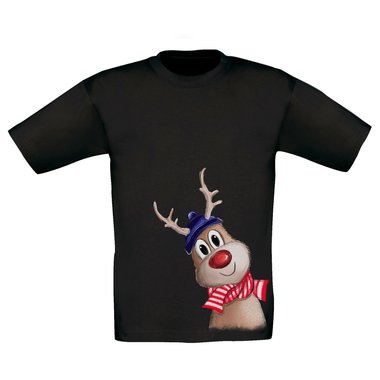 Kinder T-Shirt - Little Rudolph dunkelblau-rot 98-104