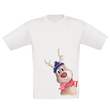 Kinder T-Shirt - Little Rudolph dunkelblau-rot 98-104