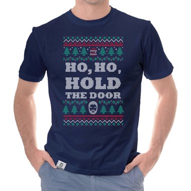 Herren T-Shirt - Ho, Ho, Hold the Door dunkelblau-weiss S