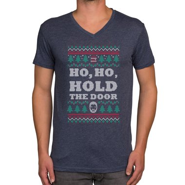 Herren T-Shirt - V-Ausschnitt - Ho, Ho, Hold the Door