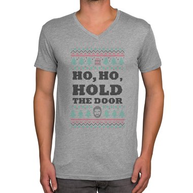 Herren T-Shirt - V-Ausschnitt - Ho, Ho, Hold the Door