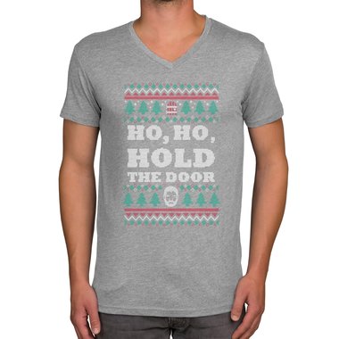 Herren T-Shirt - V-Ausschnitt - Ho, Ho, Hold the Door