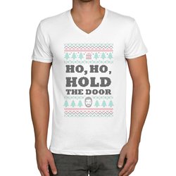 Herren T-Shirt - V-Ausschnitt - Ho, Ho, Hold the Door