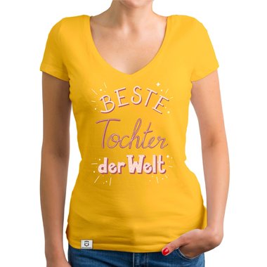 Damen T-Shirt V-Ausschnitt - Beste Tochter der Welt dunkelgrau-rosa XS