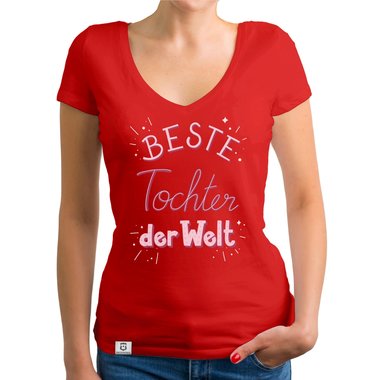 Damen T-Shirt V-Ausschnitt - Beste Tochter der Welt dunkelgrau-rosa XS