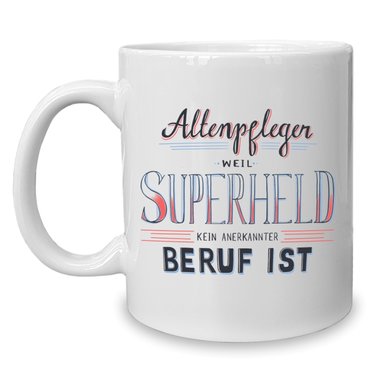 Kaffeebecher - Tasse - Altenpfleger - Superheld weiss-orange