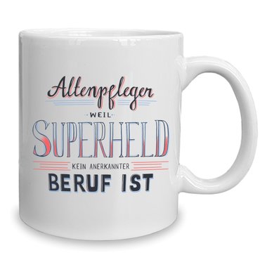 Kaffeebecher - Tasse - Altenpfleger - Superheld weiss-orange