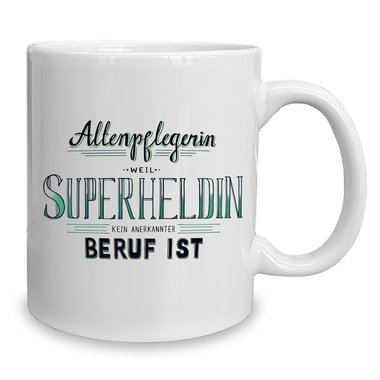 Kaffeebecher - Tasse - Altenpflegerin - Superheldin weiss-schwarz