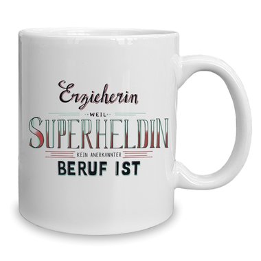 Kaffeebecher - Tasse - Erzieherin - Superheldin weiss-rot