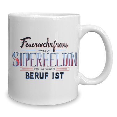 Kaffeebecher - Tasse - Feuerwehrfrau - Superheldin weiss-rot