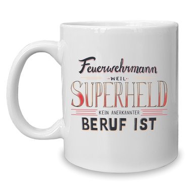 Kaffeebecher - Tasse - Feuerwehrmann - Superheld weiss-rot