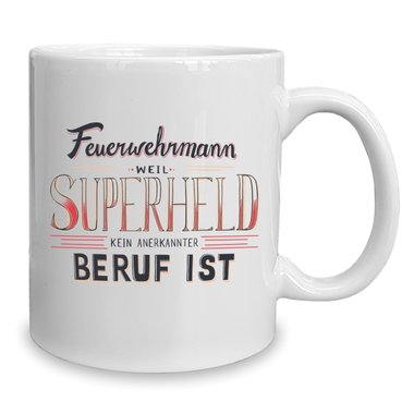 Kaffeebecher - Tasse - Feuerwehrmann - Superheld weiss-rot