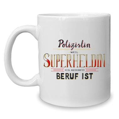 Kaffeebecher - Tasse - Polizistin - Superheldin weiss-rot