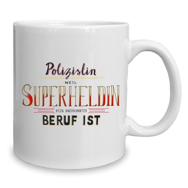 Kaffeebecher - Tasse - Polizistin - Superheldin weiss-rot