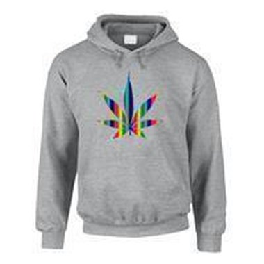 Pullover mit Hanfblatt Hoodie Herren Weed grau-regenbogen 5XL