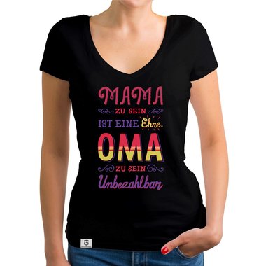 Damen T-Shirt V-Ausschnitt - Oma sein - Unbezahlbar dunkelgrau-rot XS